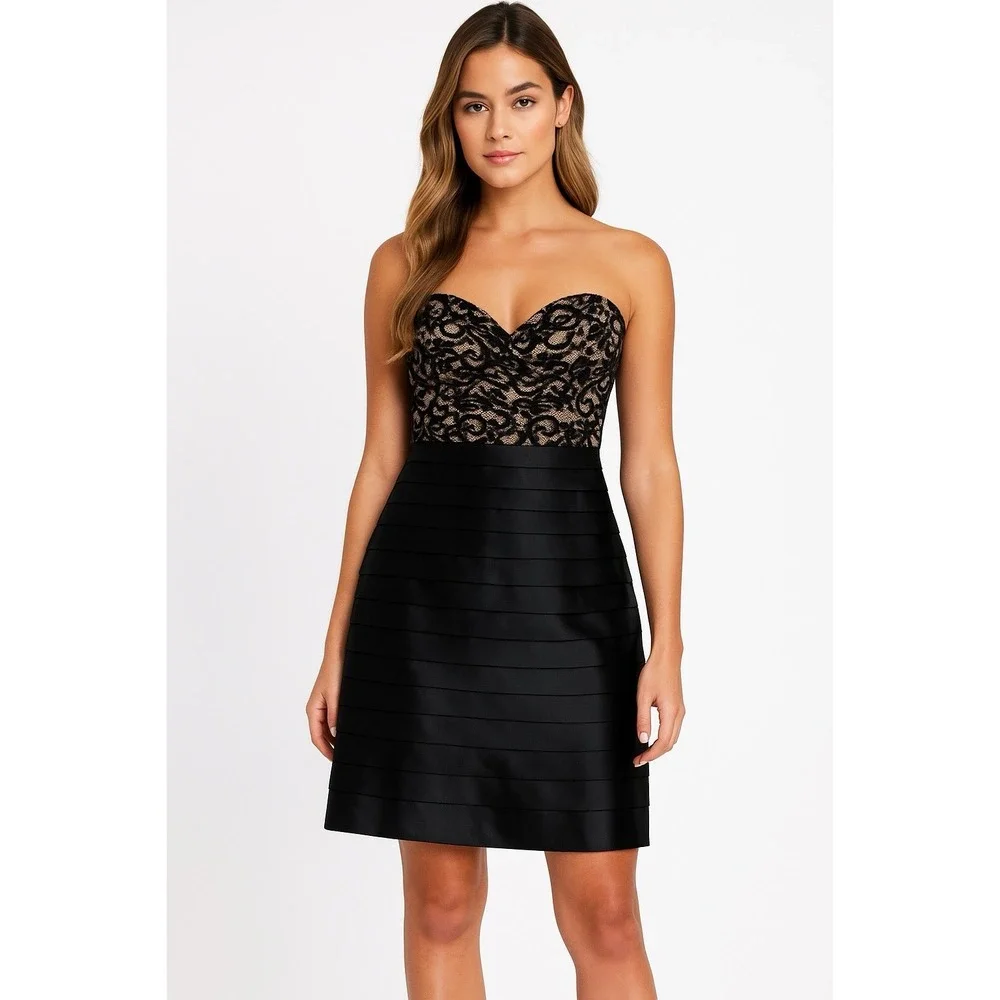 bcbg black tiered dress BCBG Max Azria Black Lace Overlay Tiered Ruffle Dress Size 4‎
